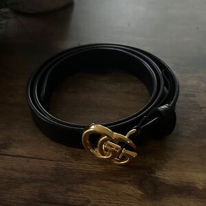 Black Leather Belt with Gold Buckle
